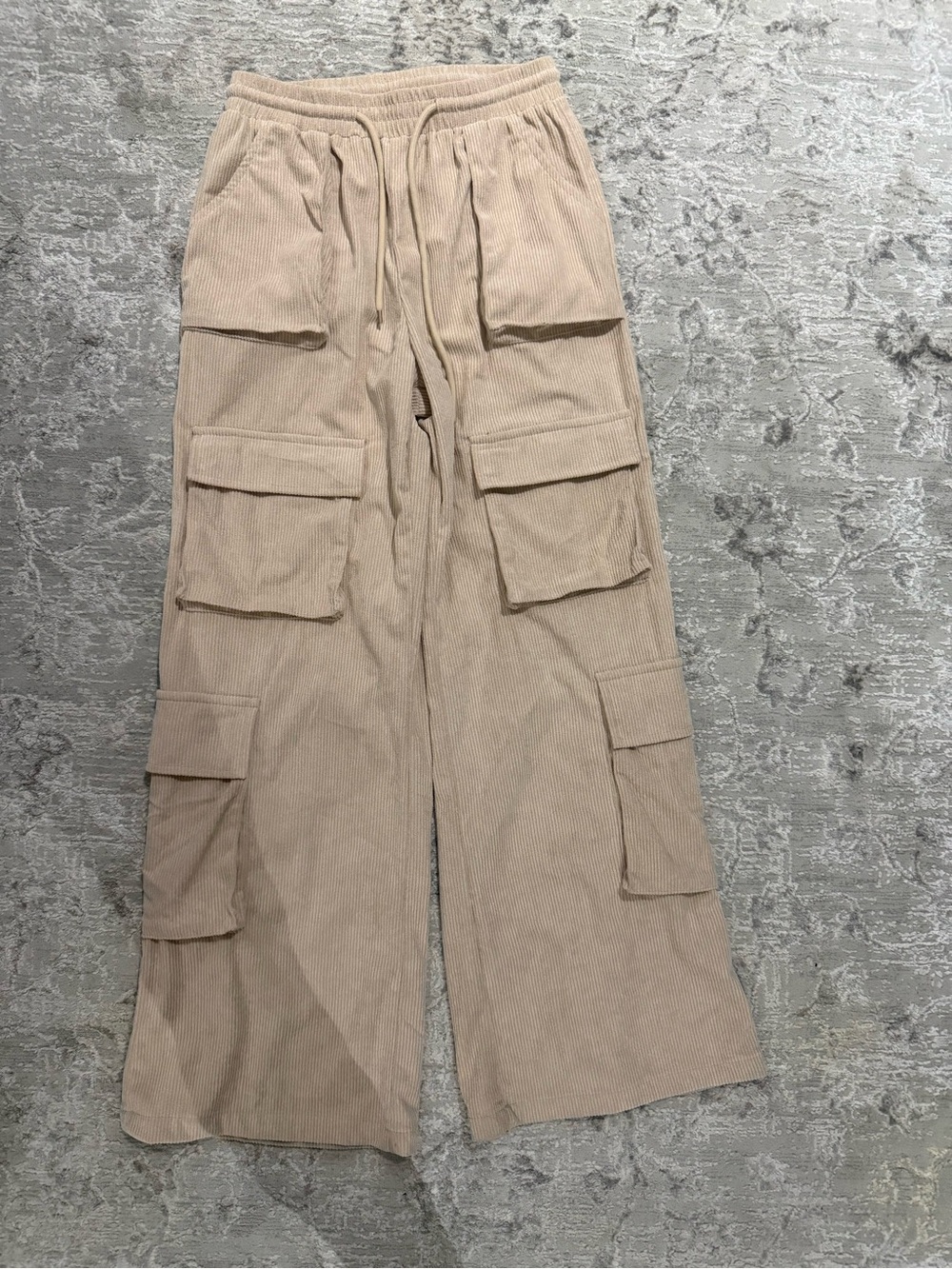 Women Beige Corduroy Cargo Pants - Wide Leg